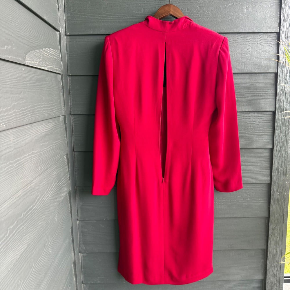 Donna Morgan Silk Wrap Midi Dress Pink Long Sleeve Cocktail Size 10 - Picture 3 of 10